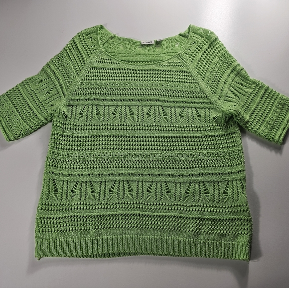 Cato Lime Green Open Knit Sweater Xl Short Sleeve See Through Cover Up EUC ^ - Picture 4 of 8